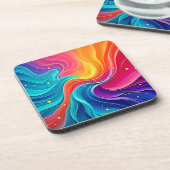 Rainbow Energy Swirl: Vibrant Flow Art Bier Onderzetter (Linkerzijde)
