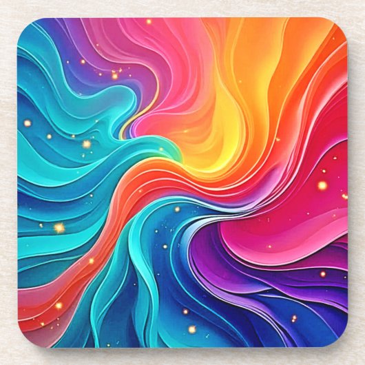 Rainbow Energy Swirl: Vibrant Flow Art Bier Onderzetter (Voorkant)