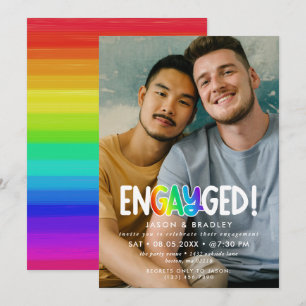 Rainbow Engayged Big Photo Gay Engagement Party Kaart