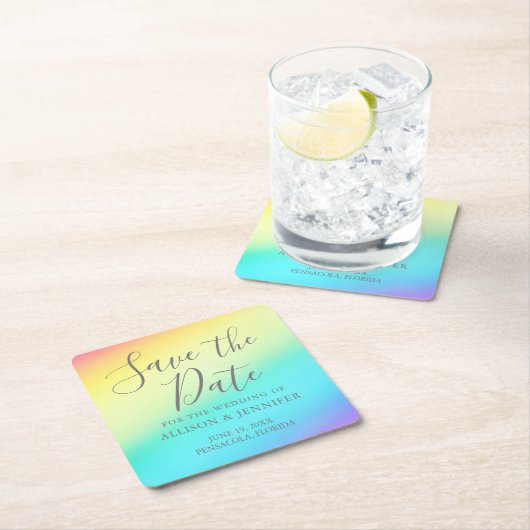 Rainbow Fade Cheerful LGBTQ Bewaar de datum Kartonnen Onderzetters (Insitu)
