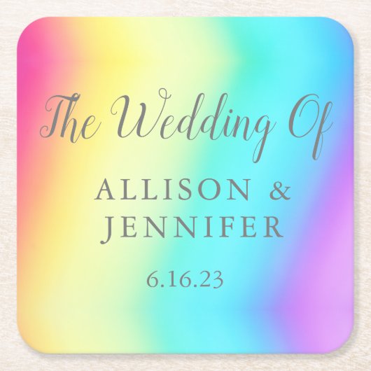 Rainbow Fade Personalized LGBTQ Weddenschap Kartonnen Onderzetters (Voorkant)