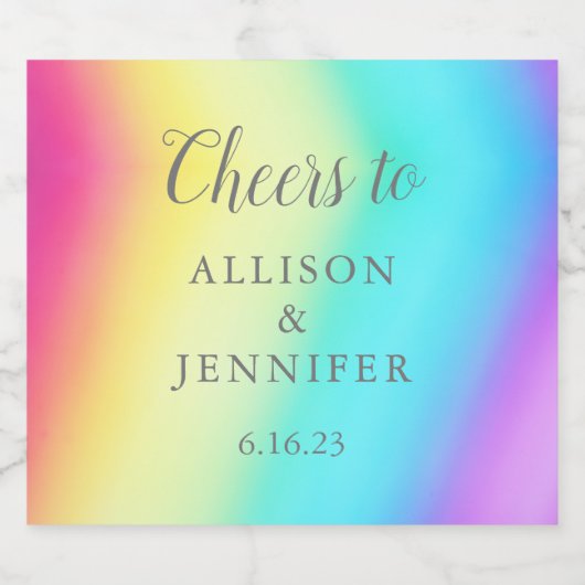  Rainbow Fade Personalized Wedding Cheers Sparkling Wijnetiket (Enkel label)