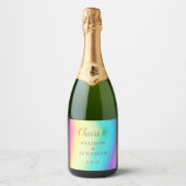 Rainbow Fade Personalized Wedding Cheers Sparkling Wijnetiket (Voorkant)