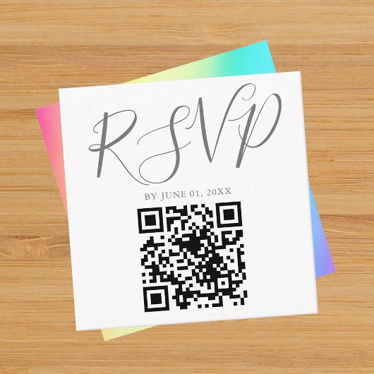 Rainbow Fade Simple Chic QR Code Weddenschap RSVP Informatiekaartje