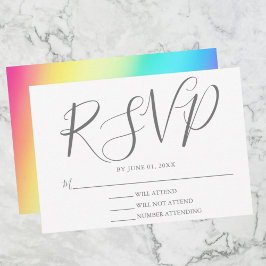 Rainbow Fade Simple Chic Typography Gay Wedding RSVP Kaartje
