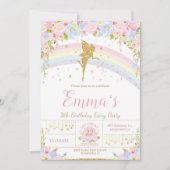 Rainbow Fairy Birthday Party Invitation Girl Kaart (Voorkant)