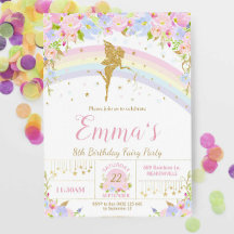 Rainbow Fairy Birthday Party Invitation Girl