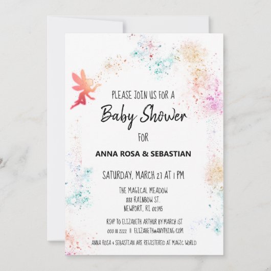 ** Rainbow Fairy Dust Baby shower uitnodiging (Achterkant)