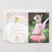 Rainbow Fairy Floral Verjaardagsfeest Foto Afbeeld Kaart (Voorkant)