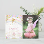 Rainbow Fairy Floral Verjaardagsfeest Foto Afbeeld Kaart (Staand voorkant)