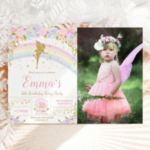 Rainbow Fairy Floral Verjaardagsfeest Foto Afbeeld Kaart