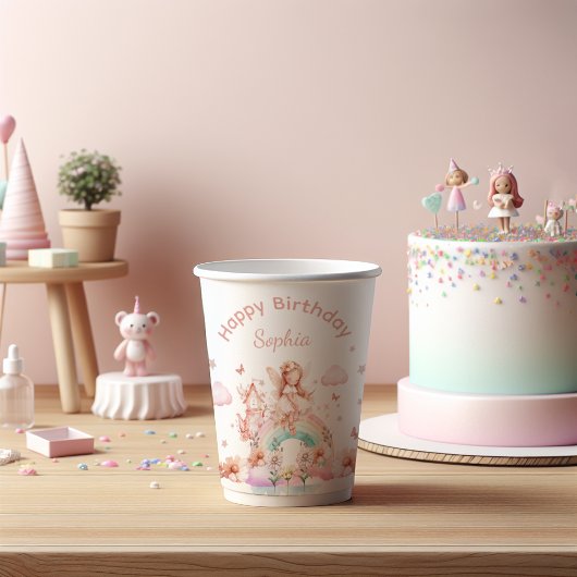 Rainbow Fairy Girl Magic Theepot Verjaardag Papieren Bekers