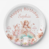 Rainbow Fairy Girl Magic Theepot Verjaardag Papieren Bordje (Voorkant)