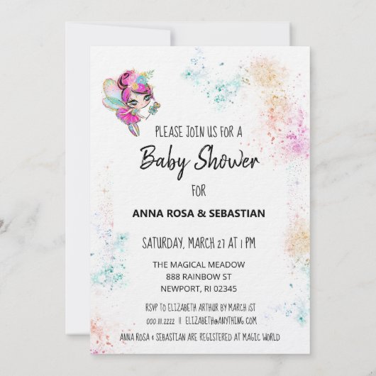 ** Rainbow Fairy Magic Baby shower uitnodiging (Achterkant)