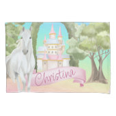 Rainbow Fairy Tale Castle & White Horse Waterverf Kussensloop (Voorkant)