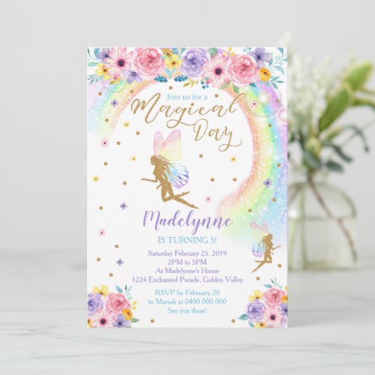 Rainbow Fairy uitnodiging (Staand voorkant)