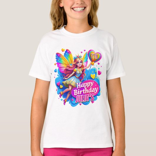 Rainbow Fairy verjaardagsfeest, verjaardagscadeau T-shirt (Voorkant)