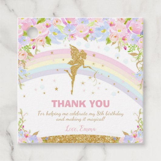 Rainbow Fairy Verjaardagsfeestje Dank u Bedankjes Labels (Voorkant)