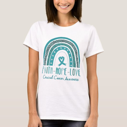 Rainbow Faith Hope Liefde Cervicale Kanker Bewustz T-shirt (Voorkant)