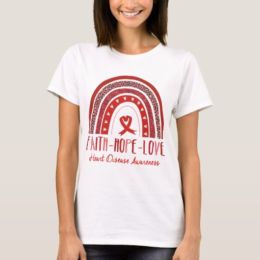Rainbow Faith Hope Love Heart Disease Awareness T-shirt (Voorkant)