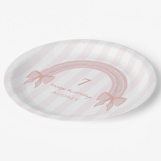 Rainbow Fancy Pink Bows Coquette Verjaardag Papieren Bordje (Gekanteld)