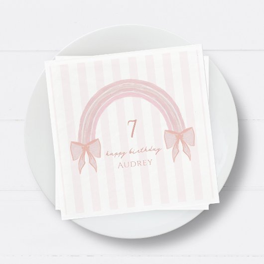 Rainbow Fancy Pink Bows Coquette Verjaardag Servet