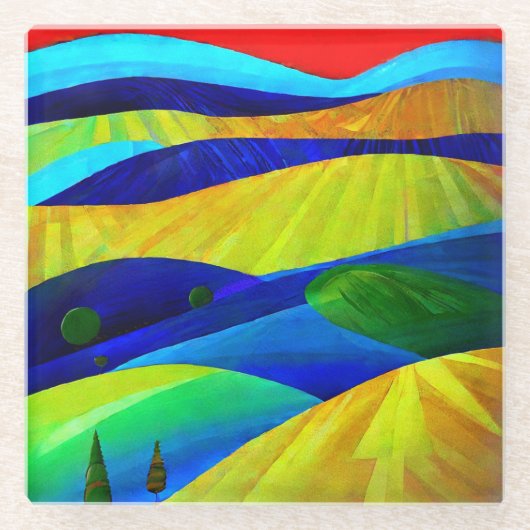 Rainbow Fantasy Hills Landschap Glazen Onderzetter (Voorkant)