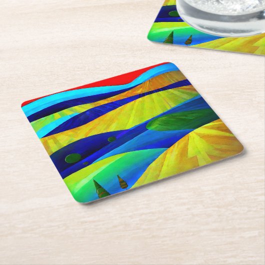 Rainbow Fantasy Hills Landschap Kartonnen Onderzetters (Schuin)