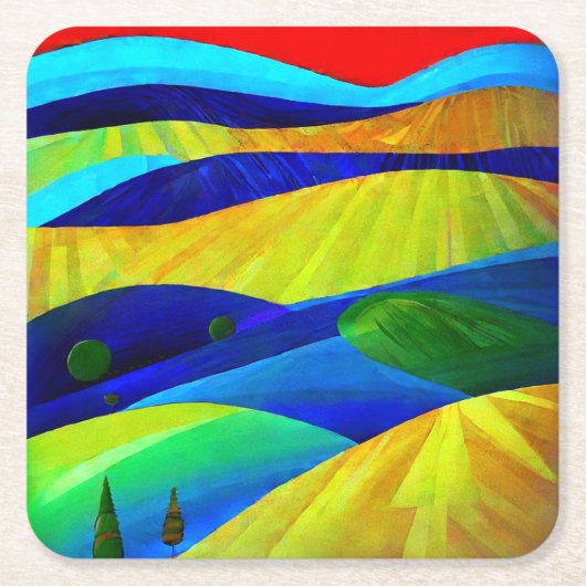 Rainbow Fantasy Hills Landschap Kartonnen Onderzetters (Voorkant)