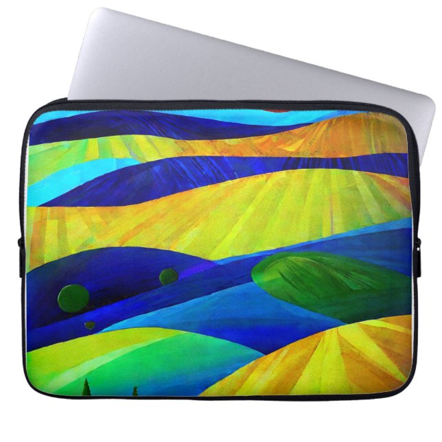 Rainbow Fantasy Hills Landschap Laptop Sleeve (Voorkant)