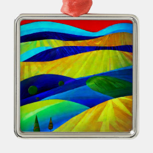 Rainbow Fantasy Hills Landschap Metalen Ornament