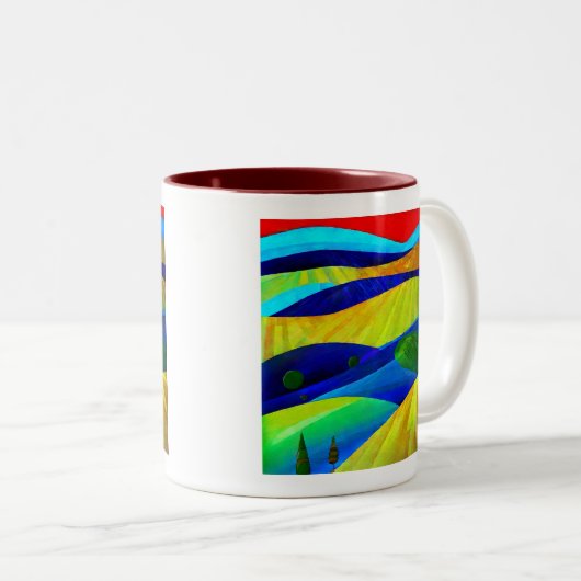 Rainbow Fantasy Hills Landschap Tweekleurige Koffiemok (Voorkant rechts)