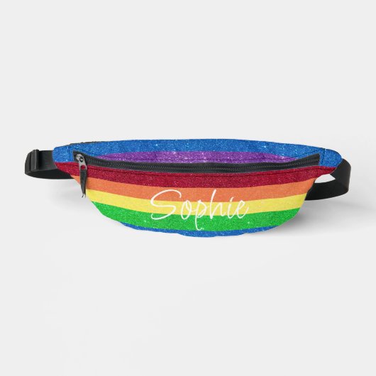 Rainbow Faux Glitter Aangepaste naam Fanny Pack Heuptasje (Voorkant)