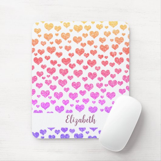 Rainbow Faux Glitter Hearts Heldere Kleurrijke Cus Muismat (Met muis)