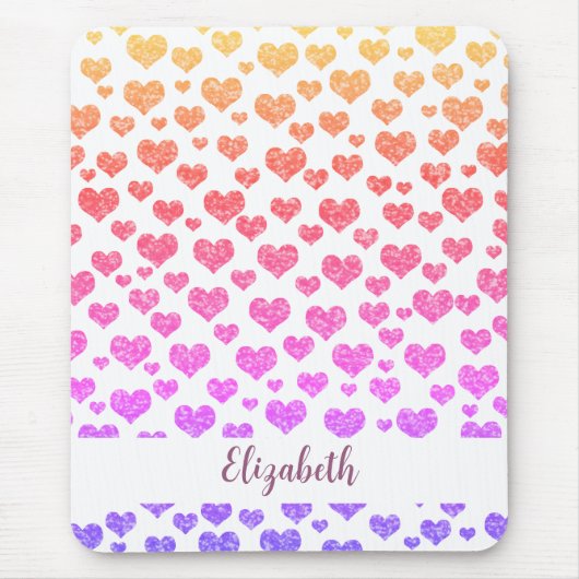 Rainbow Faux Glitter Hearts Heldere Kleurrijke Cus Muismat (Voorkant)
