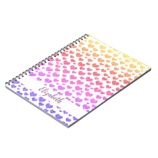 Rainbow Faux Glitter Hearts Heldere Kleurrijke Cus Notitieboek (Linkerzijde)