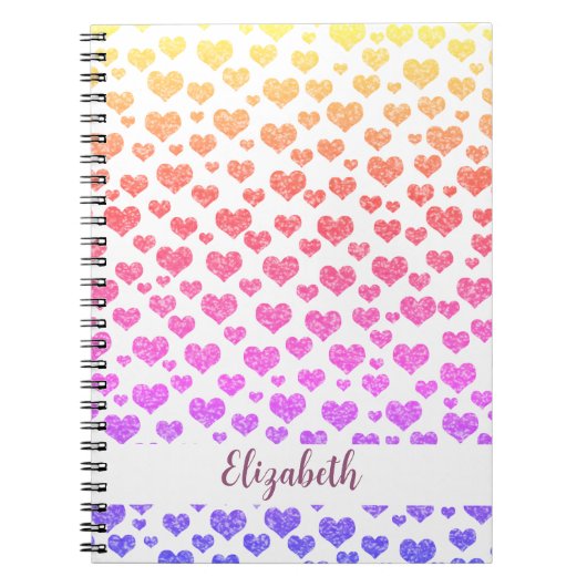 Rainbow Faux Glitter Hearts Heldere Kleurrijke Cus Notitieboek (Voorkant)