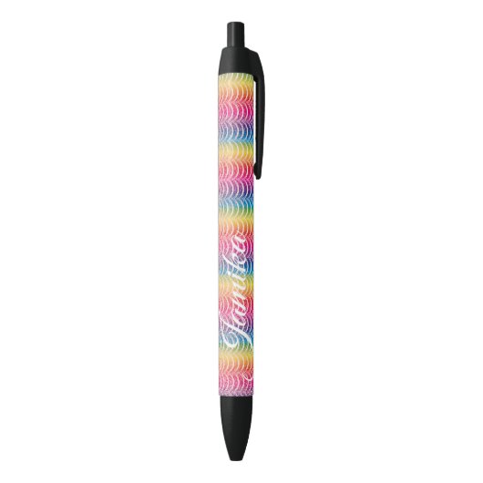 Rainbow Faux Glitter Ombre Name Black Ink Pen (Achterkant (Verticaal))