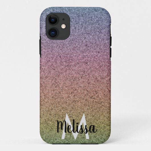 Rainbow Faux Glitter Pattern Initiaal Name Case-Mate iPhone Case (Achterkant)