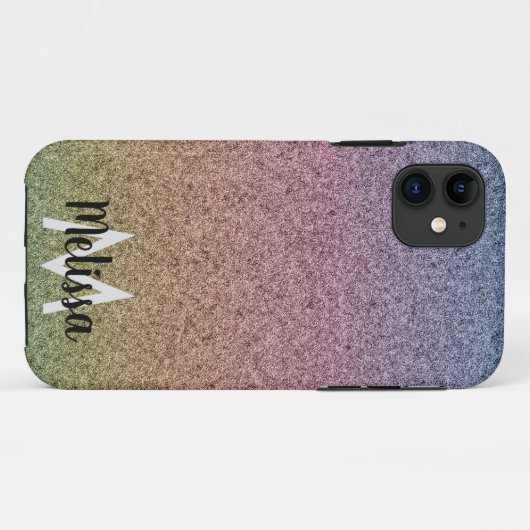 Rainbow Faux Glitter Pattern Initiaal Name Case-Mate iPhone Case (Achterkant (horizontaal))