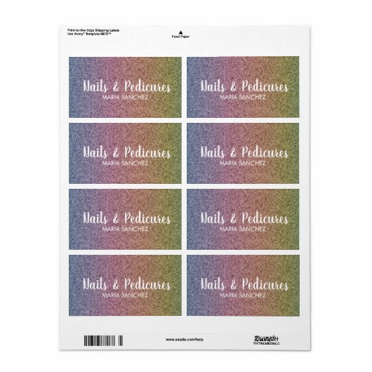 Rainbow Faux Glitter Pattern Nail Hair Business Etiket (Full Sheet)