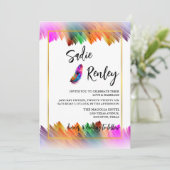 Rainbow Feather bruiloft uitnodiging (Staand voorkant)