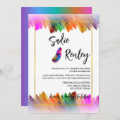 Rainbow Feather bruiloft uitnodiging (Voorkant / Achterkant)