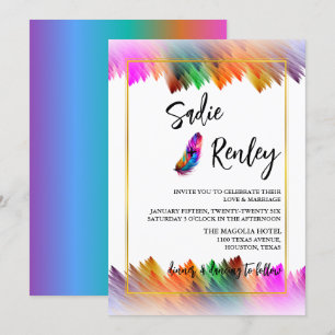 Rainbow Feather bruiloft uitnodiging