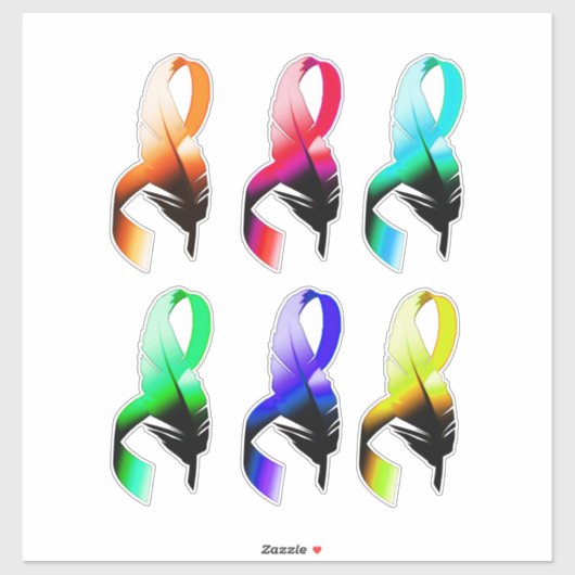 Rainbow Feather Cancer linten kunst Sticker (Vel)