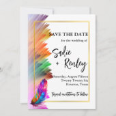 Rainbow Feather Wedding Save the Date Kaart (Voorkant)