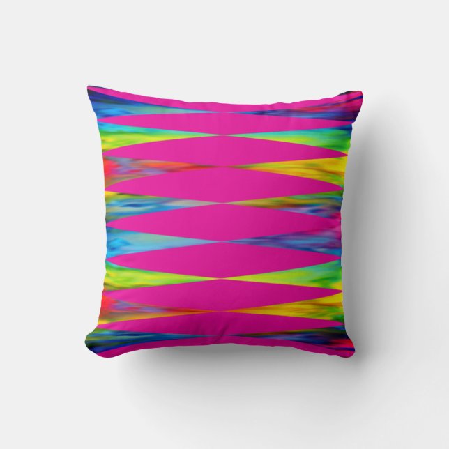 [Rainbow Fiesta] Harlekijn Geometrisch Heet Roze Kussen (Voorkant)