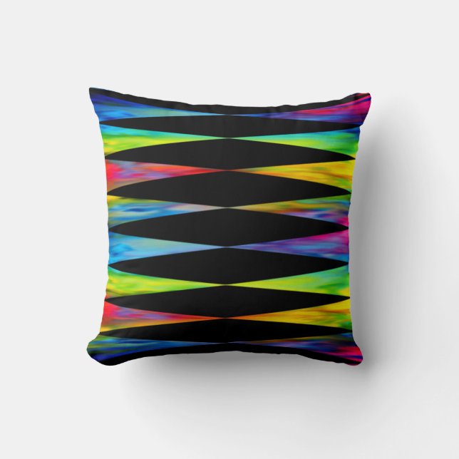 [Rainbow Fiesta] Harlekijn Geometrisch Modern Zwar Kussen (Voorkant)