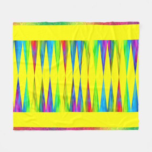 [Rainbow Fiesta] Harlequin Geometric Bright Yellow Fleece Deken (Voorkant (Horizontaal))