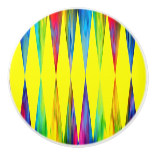 [Rainbow Fiesta] Harlequin Geometric Bright Yellow Keramische Knop (Voorkant)
